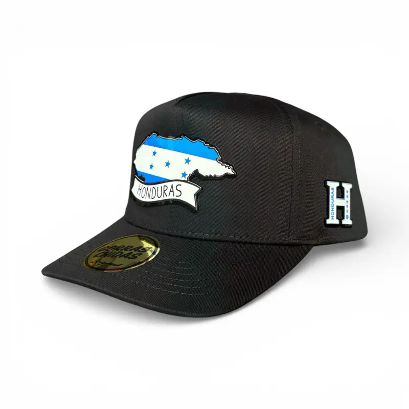 Gorra “Honduras” estilo placa en alta calidad y ajustable - high quality adjustable Honduras SnapBack cap - black colored hat VISERA GAMUZA