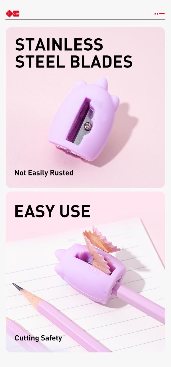 iiGEN 4PCS Cute Animal Pencil Sharpener Set Unicorn DUCK RABBIT CAT Stainless Steel Safe Long Lasting Kids Stationery