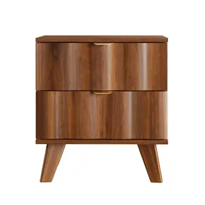 Giratree Fluted Nightstand with 2 Drawers, Modern Wave Pattern Bedside Table with Metal Handles and Tapered Legs, Storage End Table for Bedroom Living Room Entryway