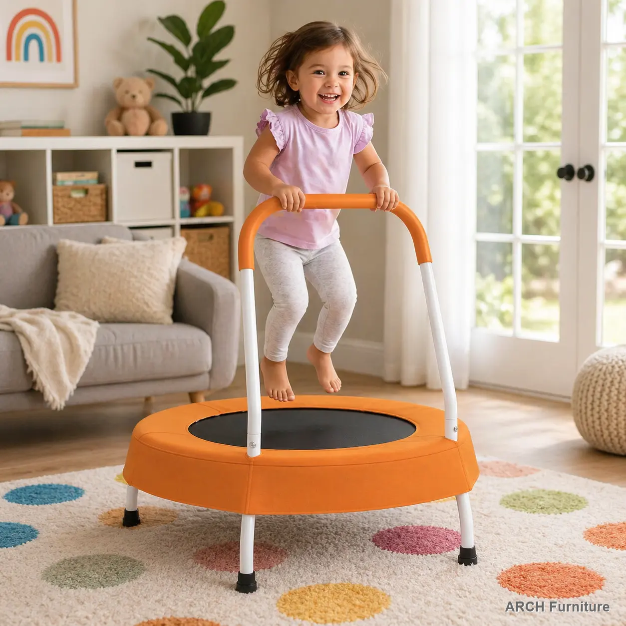 28-in Jump Trampoline with Safety Handle, Toddler Indoor-Outdoor Sports & Play Equipment, Ideal Gift for 1+ Year Olds
