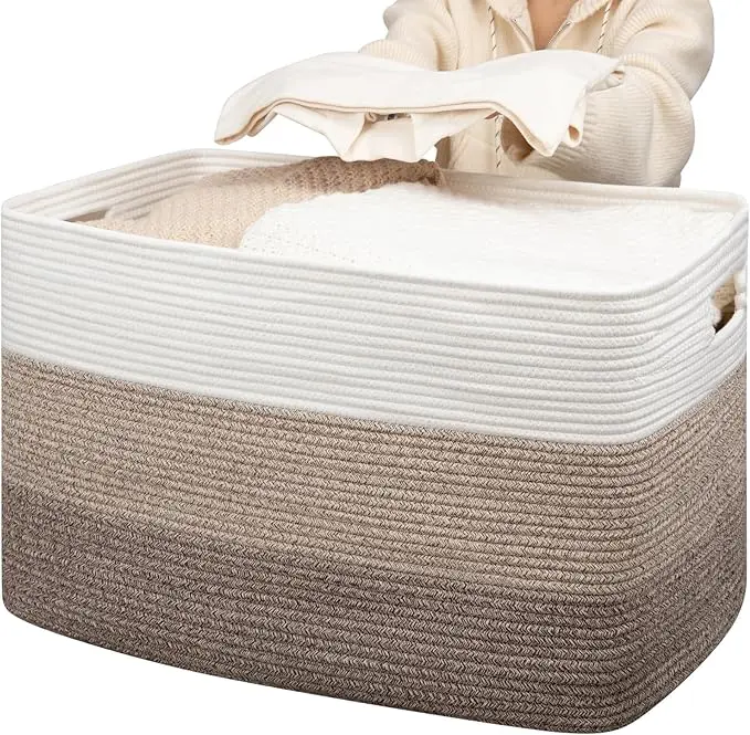 Blanket Basket,Rectangle Woven Baskets for Storage,65L Laundry Basket for Decorative Nursery Blanket,Toys,Dirty Clothes and Magazine in Shelves,Baby Room,and Living Room Mother's Day gift
