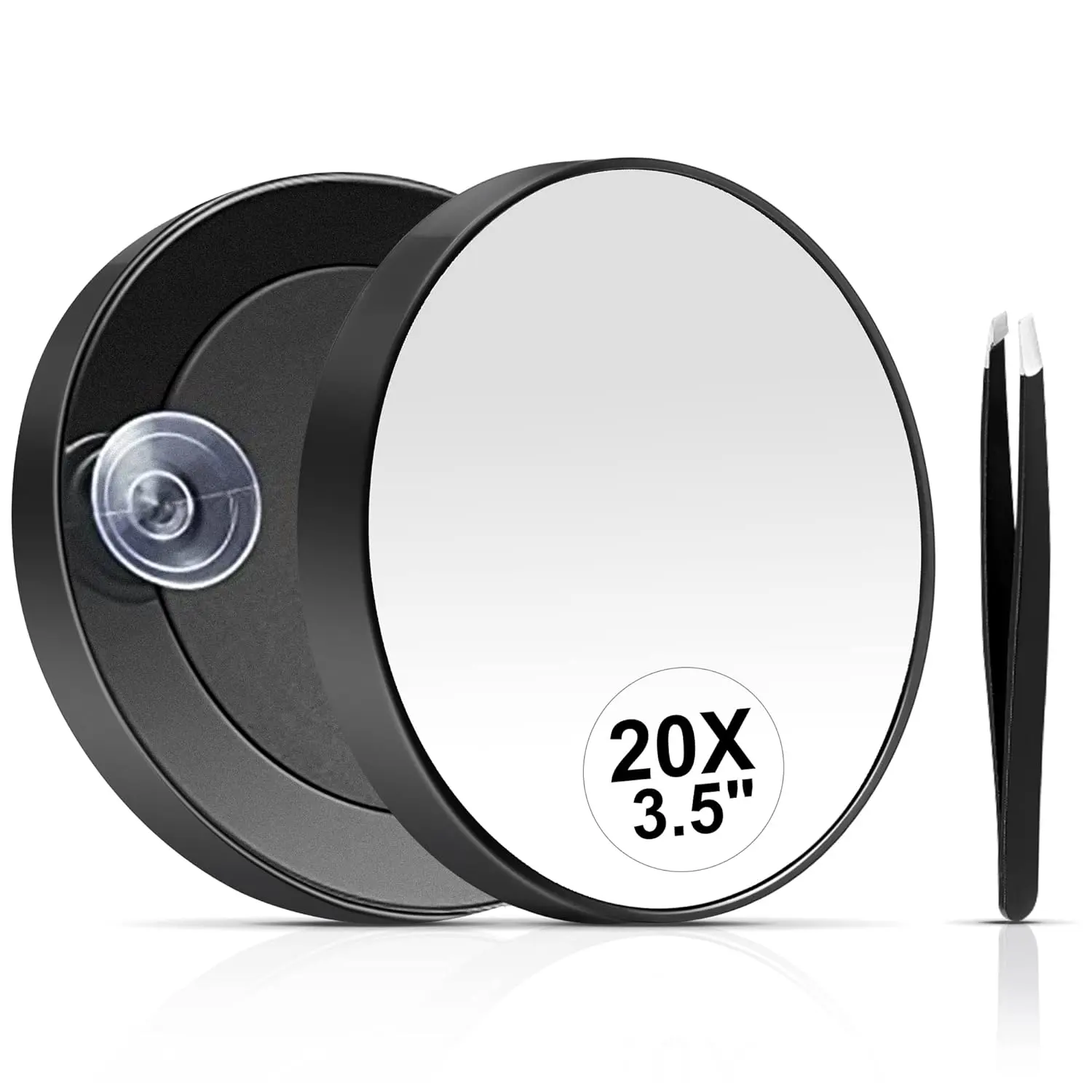 20X Magnifying Travel Makeup Mirror - 3.5-Inch Diameter (3.5" Size) Lightweight Portable Bathroom Gadget with Suction Cup, Tweezers, Blackhead Removal Tool, Post-Makeup Check Function, Magnifying Mirror, Check After Makeup