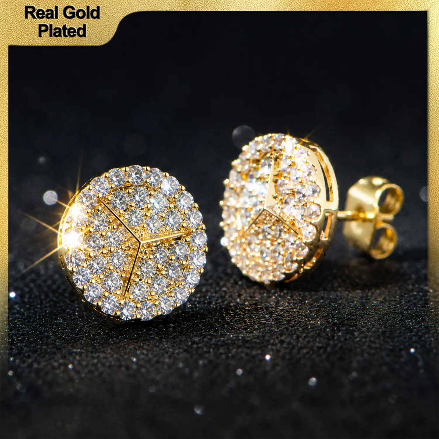 Holylegend 14K Gold Plated Stud Earrings for Men & Women – Ultra-Shiny Round Fashion Ear Studs,anniversary，ideal womens gift， Premium Glossy Finish Gift, 12mm/10mm Classic Round Design, Premium Shine,Inspired Gift for Fashion Lovers