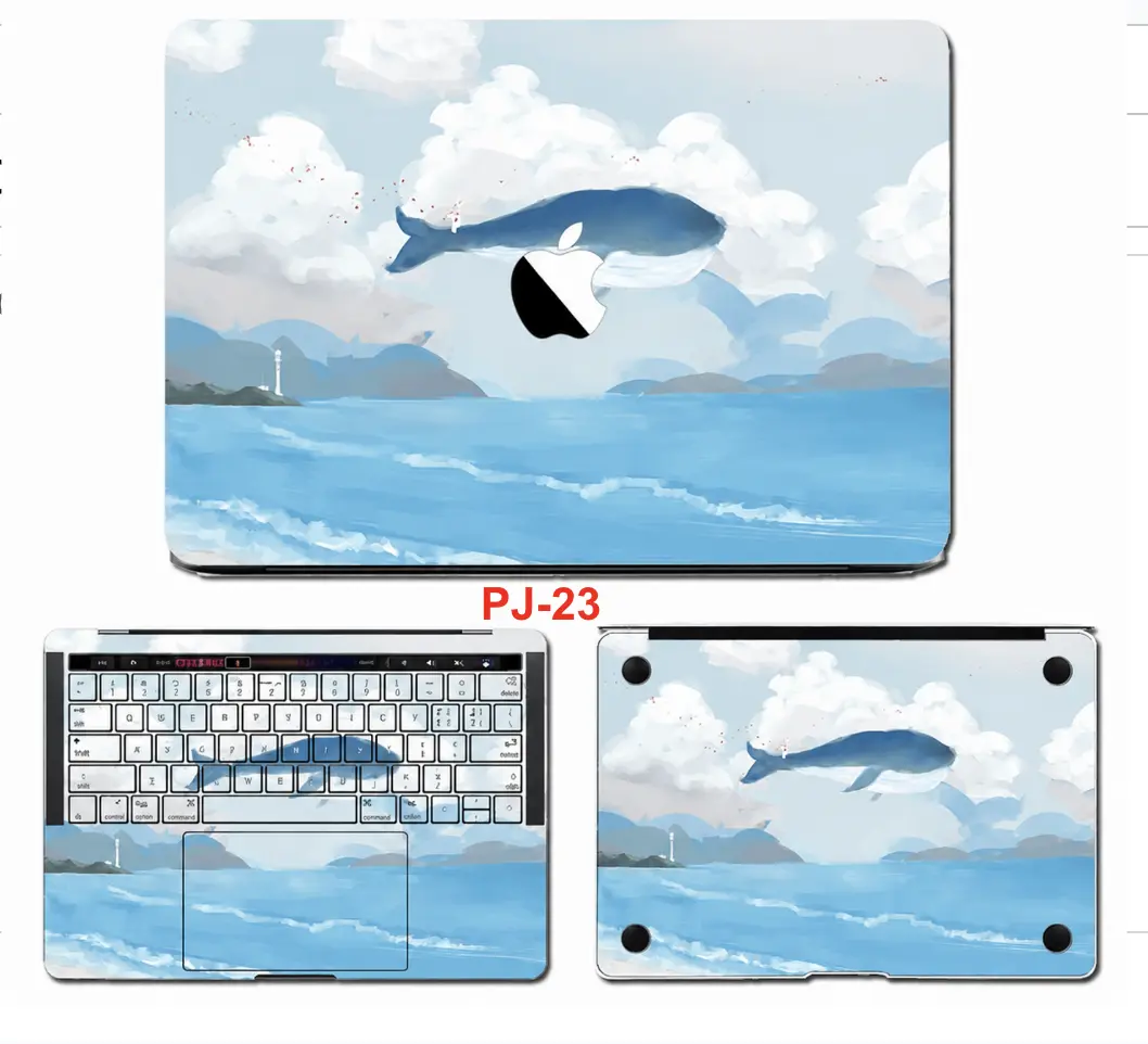 Full Body Skin Sticker with Keyboard Cover for MacBook Air 13” M2 2022 A2681 - Blue Whale, Cartoon Rocket, Sunset, Starry Sky Designs