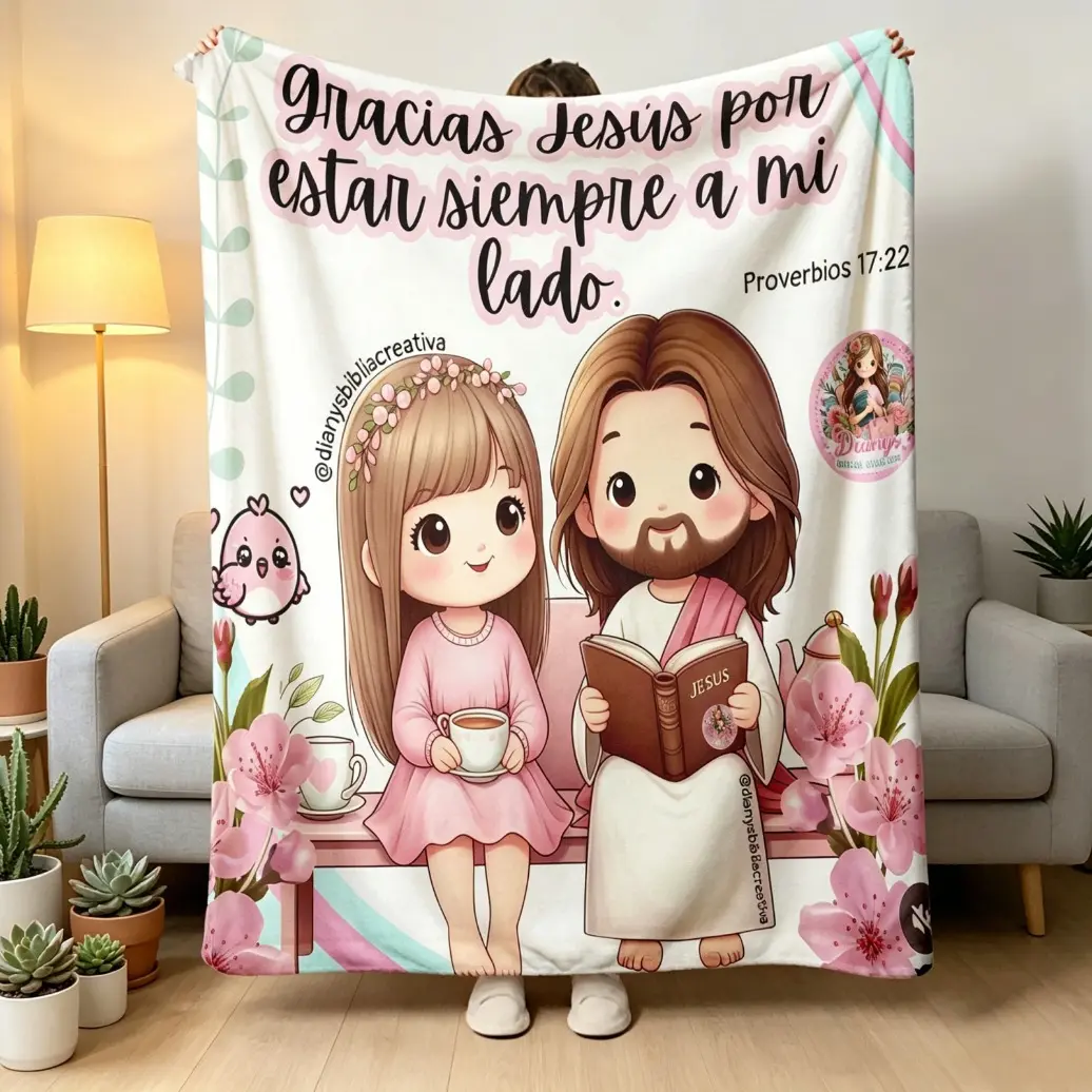 Christian Print Throw Blanket - Cute Cartoon Jesus & Kids Design, Ultra Plush Lightweight, Floral Scripture, Gift for Christmas, Easter, Christian Print Blankets, Floral Christian Scripture Blankets