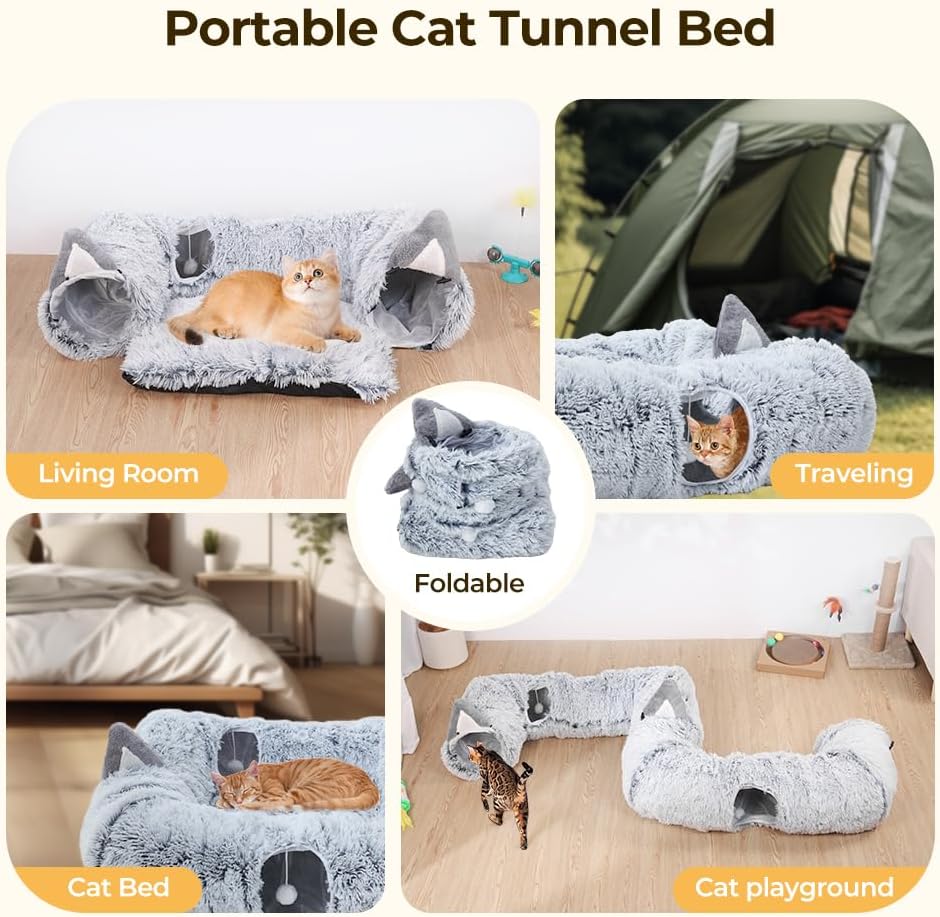 Large Cat Tunnel Bed, Cat Play Tunnel for Small Medium Large Cats