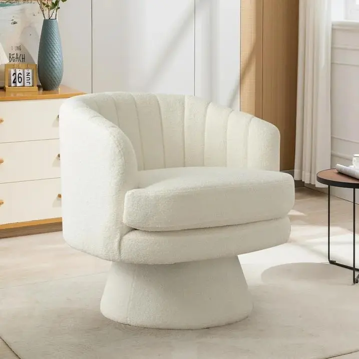 [DealsForYouDays] Ebello Vanity Chair, Swivel Accent Chair, Modern Cozy Lambswool Accent Chair, Comfy Round Armchiars, 360 Degree Swivel Barrel Chairs for Living Room, Bedroom Office, Beige