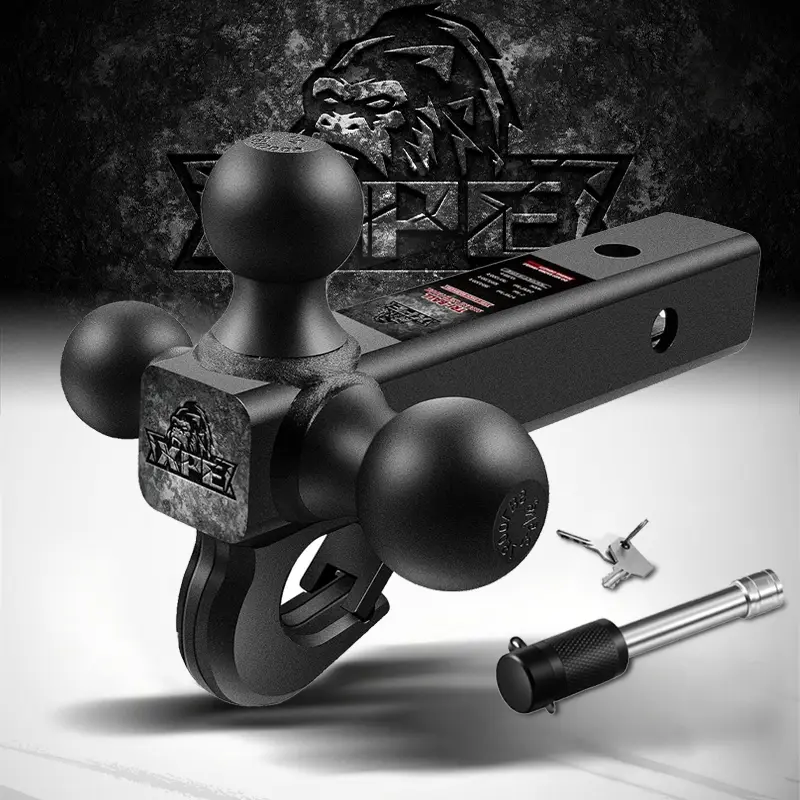 XPE Tri Ball Trailer Hitch Mount with Hook Fits 2 Inch Receiver Matte Black | 3-in-1 Tow Hitch with 1-7/8" 2" and 2-5/16" Interchanging Balls