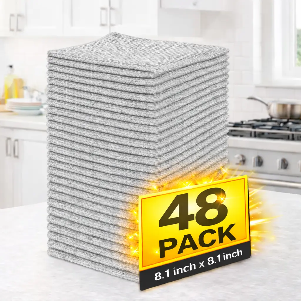 Minimo 48-Pack Double-Layer Non-Scratch Steel Mesh Wire Dishcloths (8.1in x 8.1in) - Eco-Friendly, Long-Lasting, Washable Multi-Purpose Home Cleaning Cloths for Wet & Dry Kitchen Tasks, Multi-Purpose Cleaning Cloths