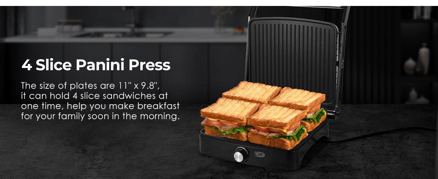 OSTBA Panini Press Grill Indoor Sandwich Maker with Temperature Setting, 4 Slice Large Non-stick Versatile Grill, 180 Degrees to Fit Any Type or Size of Food, Removable Drip Tray, 1200 W Household Appliances grill for outdoor Universal Griddle