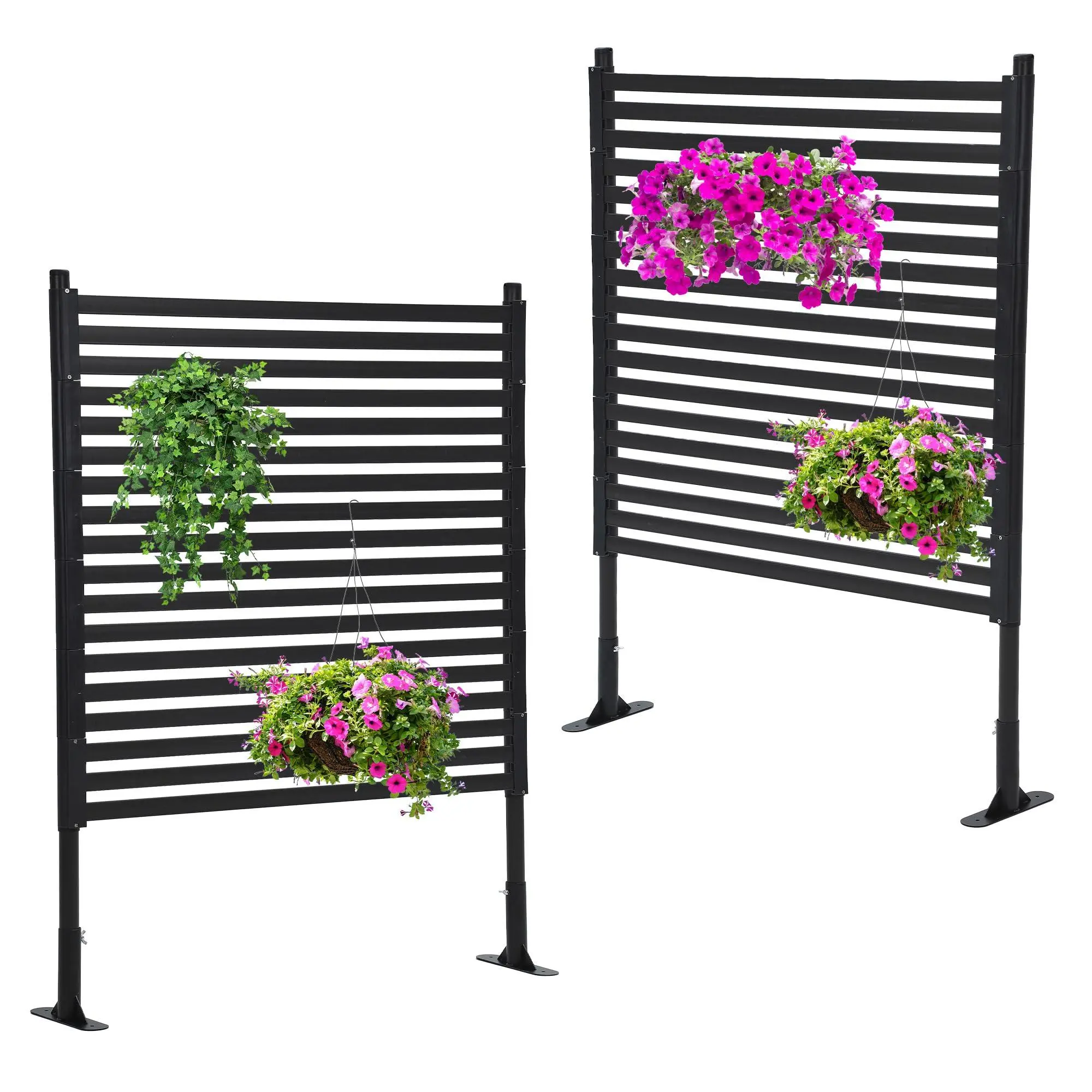 1-Piece 48x59 in Outdoor Privacy Screen, Freestanding Galvanized Steel & PE Slat Privacy Fence with Stand, 2-Way Installation Decorative Divider for Backyard Patio, Decorative Fence
