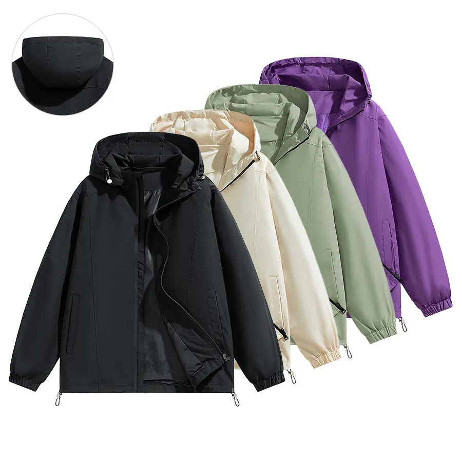 Men’s Loose-Fit Hooded Windproof Waterproof Polyester Long-Sleeve Coat - Menswear Jacket with Adjustable Drawstring Hem, Zipper Closure, Casual Outdoor Outerwear for Everyday Wear, Coats