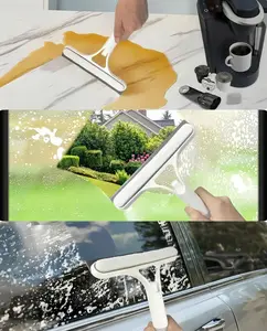 3-in-1 Window Cleaning Scraper Squeegee and Scrubber with Spray Multifunctional Household Cleaning Tool Car Windshield Cleaner Lightweight Silicone Microfiber Wipe Mirror Cleaner for Glass Surfaces