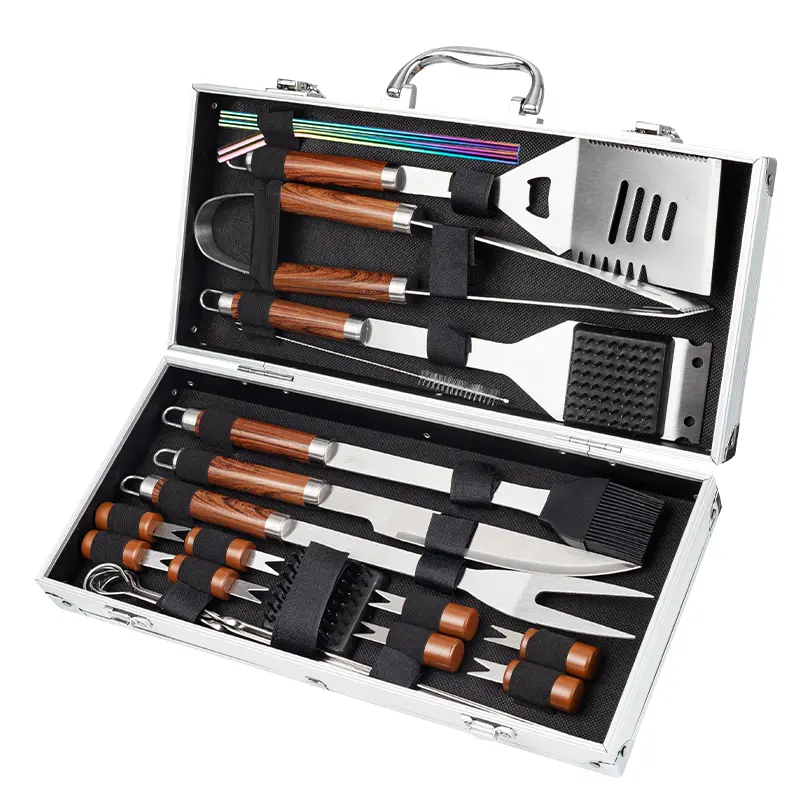 25pcs Durable Extra Thick Stainless Steel BBQ Grill Accessories Set - Reusable Grilling Utensils (Spatula, Tongs, Fork) with Aluminium Case Handles, Ideal Gift for Boyfriend for Father's Day, Birthdays
