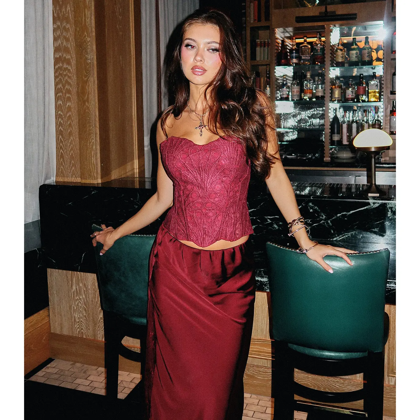 Starlet Nights Floral Lace Strapless Corset Top