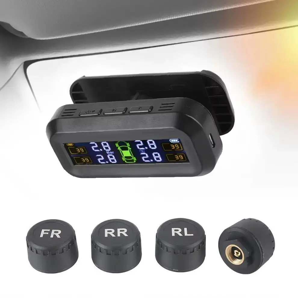 Automotive Tire Pressure Monitoring System, 1 Set Auto Replacement Part with Colorful LCD Digital Display, Anti-Theft Design, Dust-Proof, Easy to Install, External Sensors, Convenient Replacement, 2-Year Service Life
