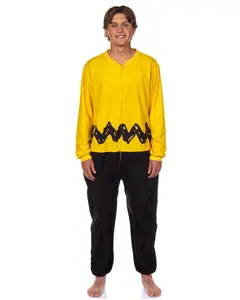 Peanuts Charlie Brown Union Suit Men's Costume Zip Up One Piece Pajama Outfit