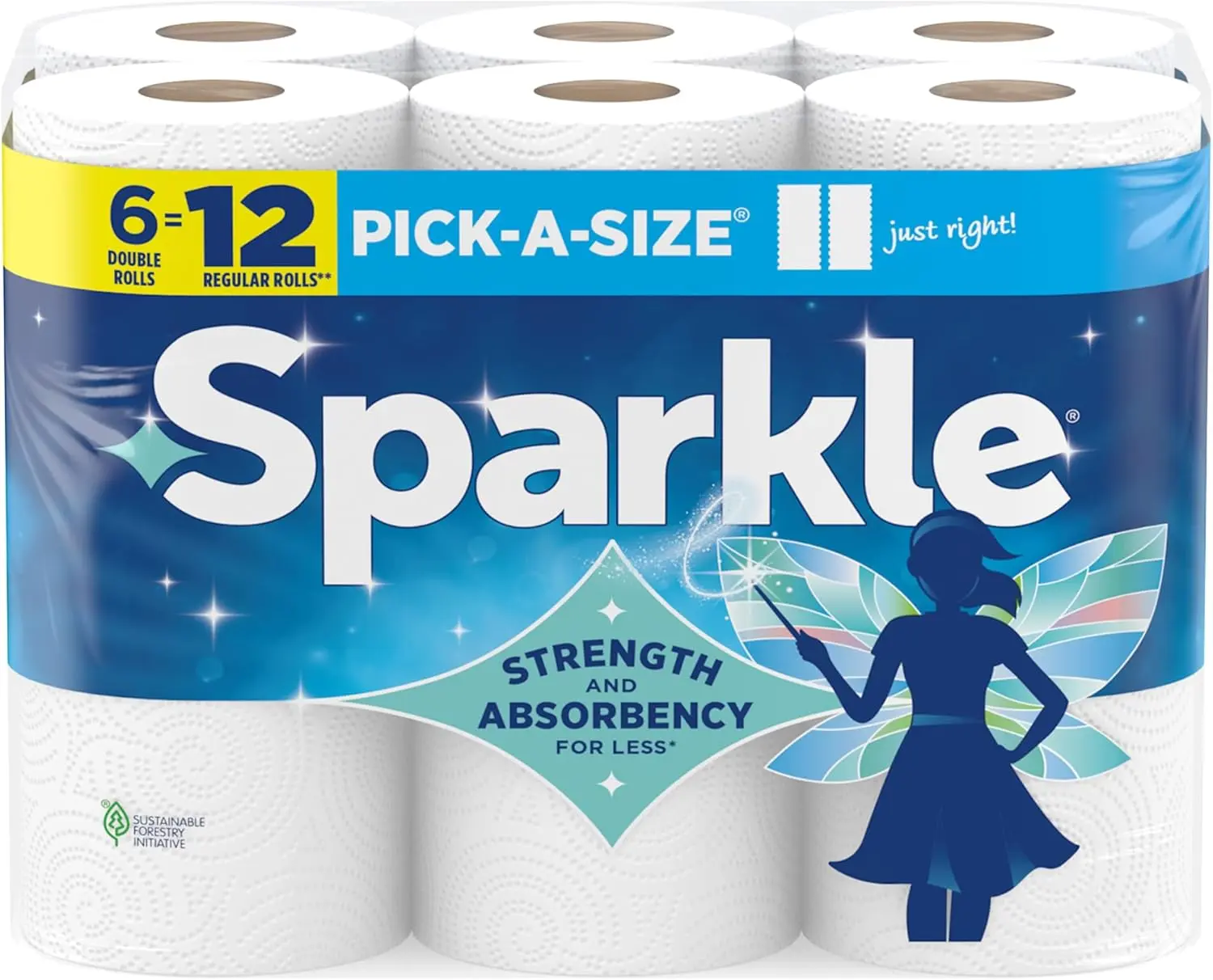 Sparkle Pick-A-Size 2-Ply Paper Towels, 6 Double Rolls (660 Sheets Total) - Strong Wipes for Kitchen Cleanup and Everyday Messes, Wipe