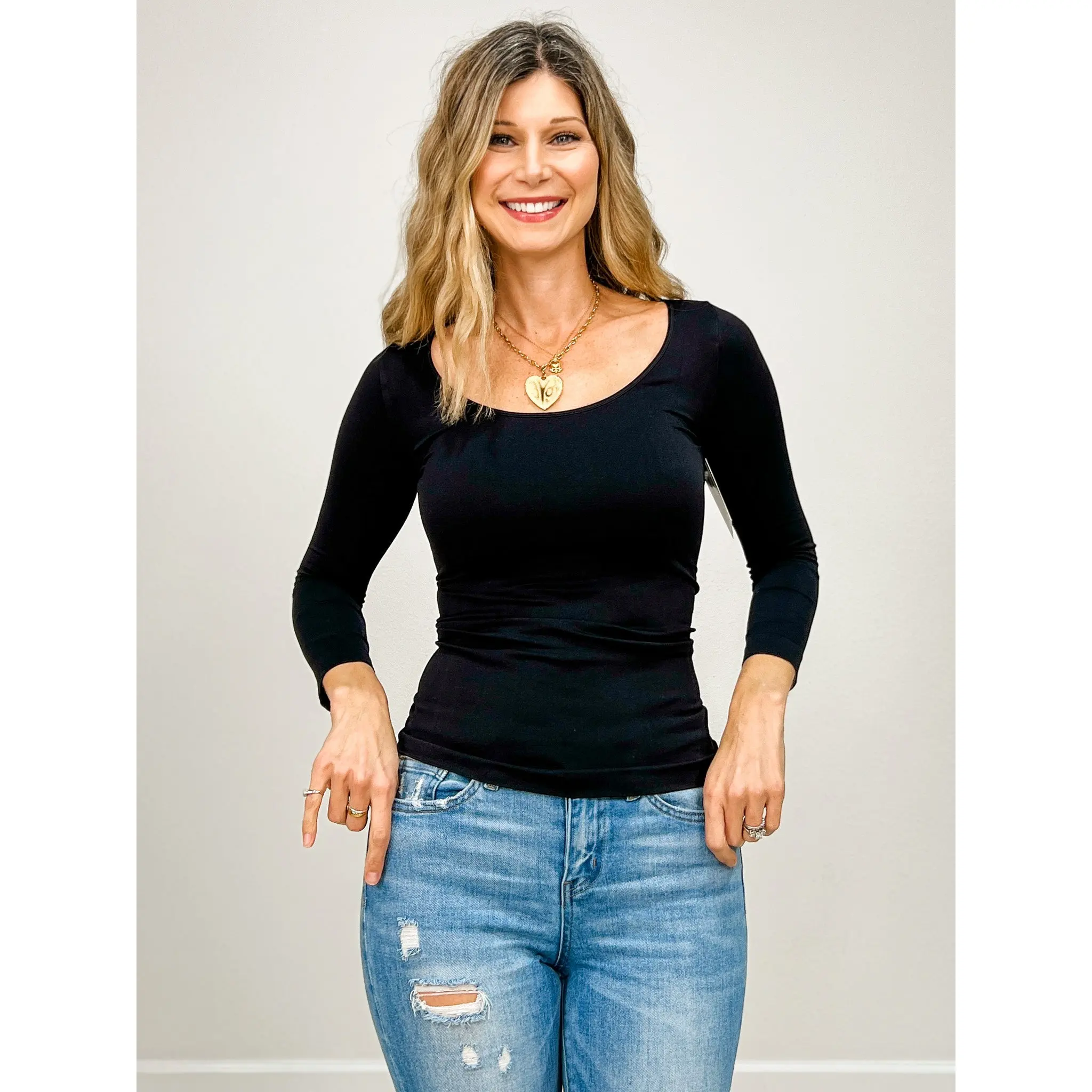 NikiBiki 3/4 Sleeve Scoop Neck Layering Top