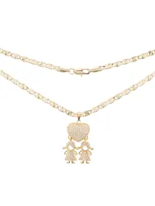 Pendant with TWO GIRLS figures in gold plating, includes an 18-inch or 24-inch chain. Gifts for Mom. Valentine's Day. necklace women
