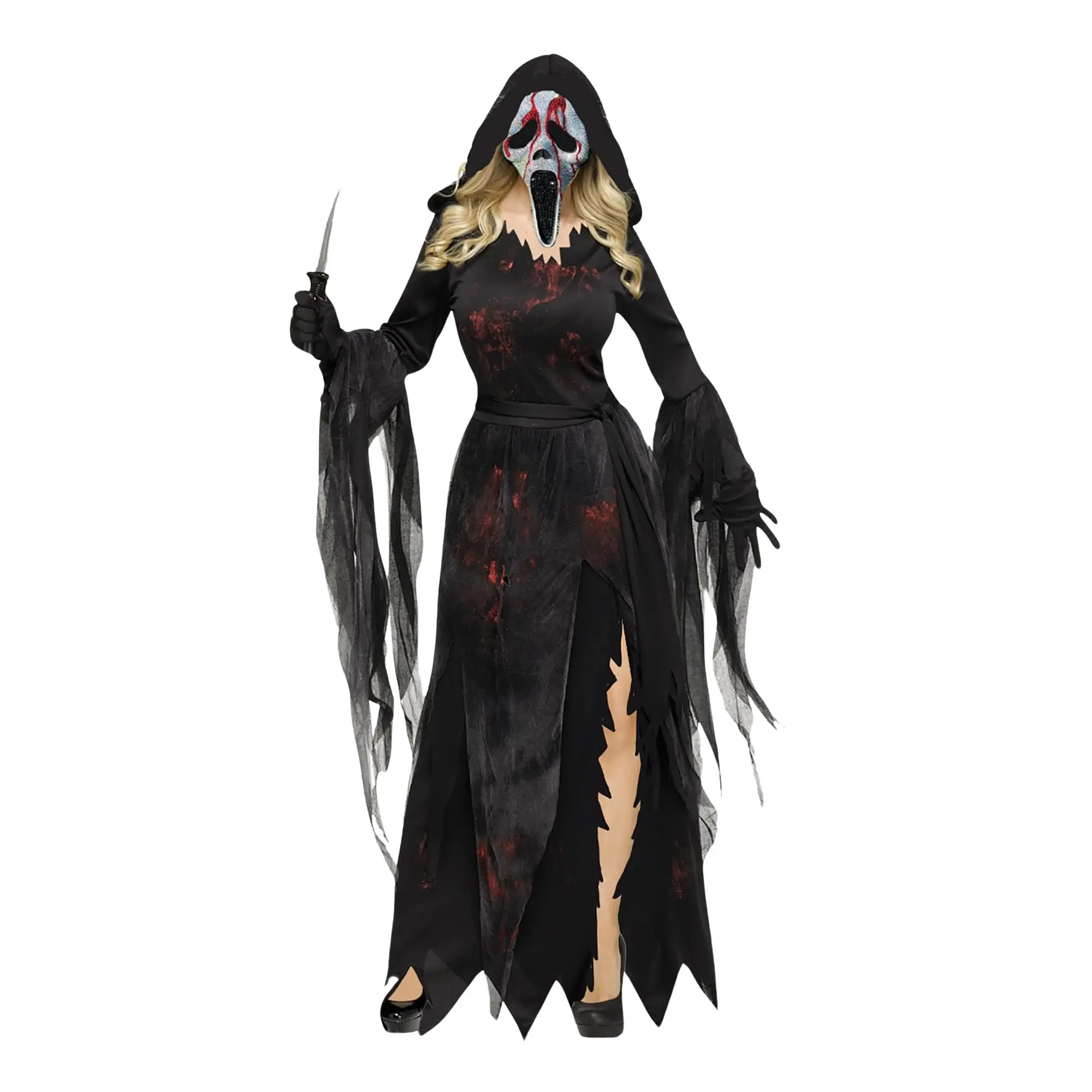 Women's Scream Bloody Bling Ghost Face Horror Fashion Full Costume Set, Fun World Trusted Halloween Fancy Dress Party Outfit with Accessories