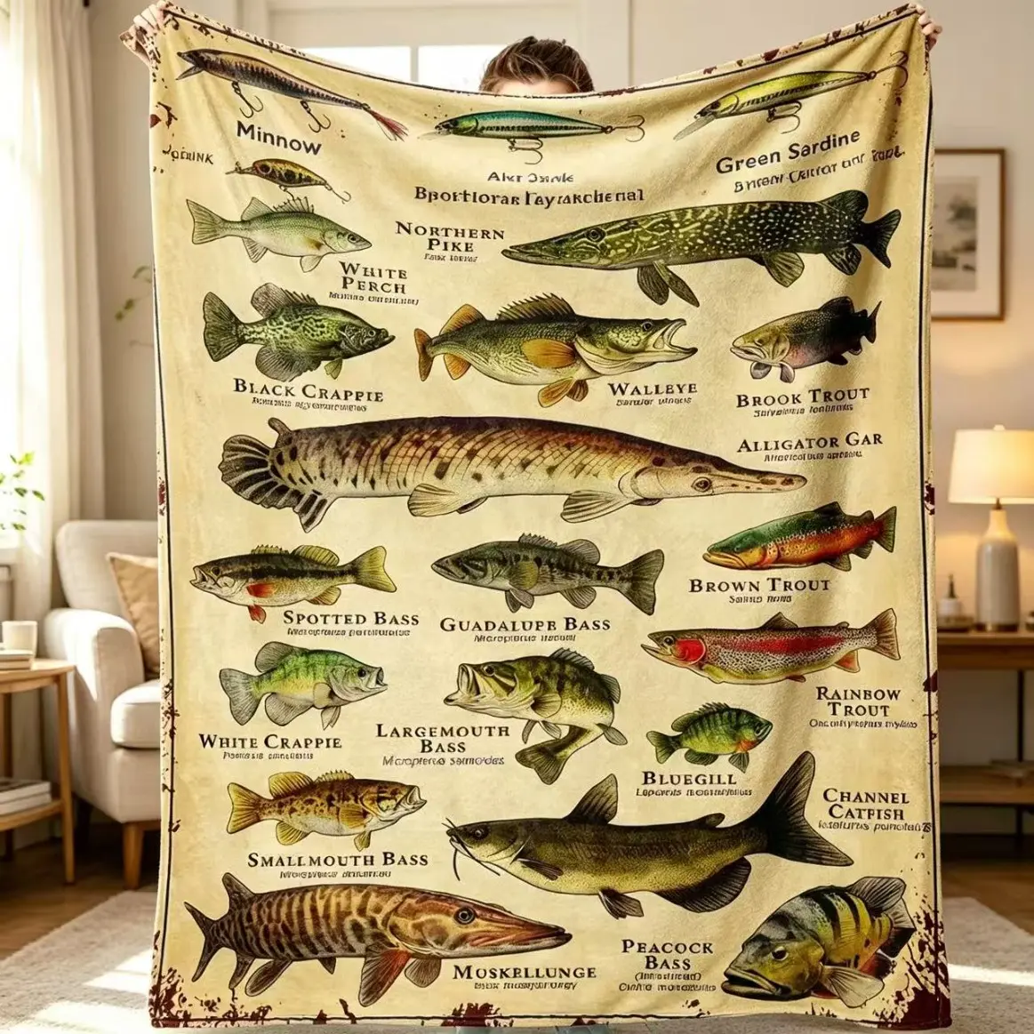 Fish Pattern Wrinkle-Resistant Flannel Blanket - Soft, Cozy, Warm Plush Throw Blankets for Sofa, Garden, Home Use & Nap Time Gift