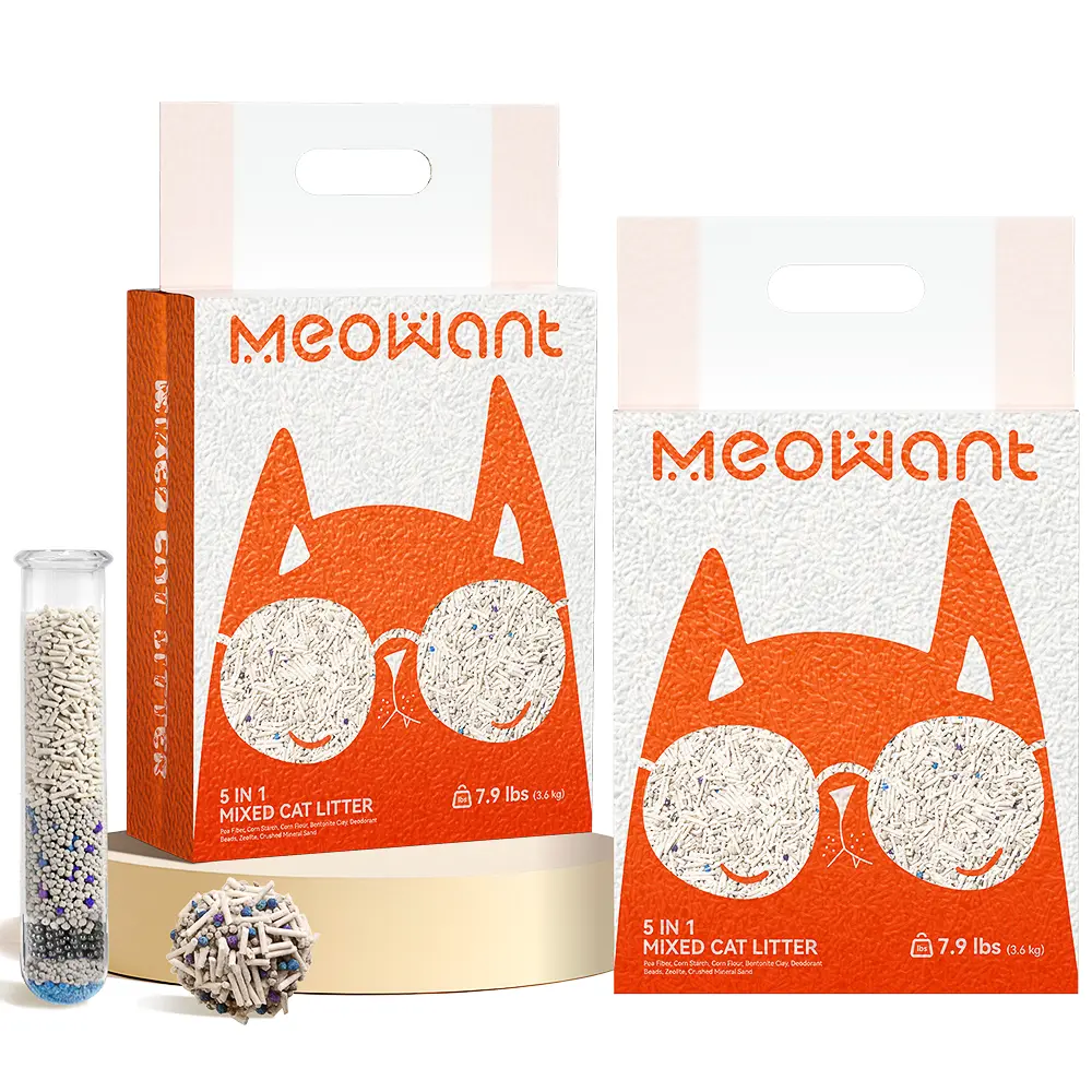 Meowant 5-in-1 Natural Tofu Clumping Cat Litter, Ultra Absorbent, Odor Control, Dust-Free, Low Tracking, Flushable, 7.9lbs*2, Compatible with Normal Automatic Litter Boxes, Automatic Litter Box