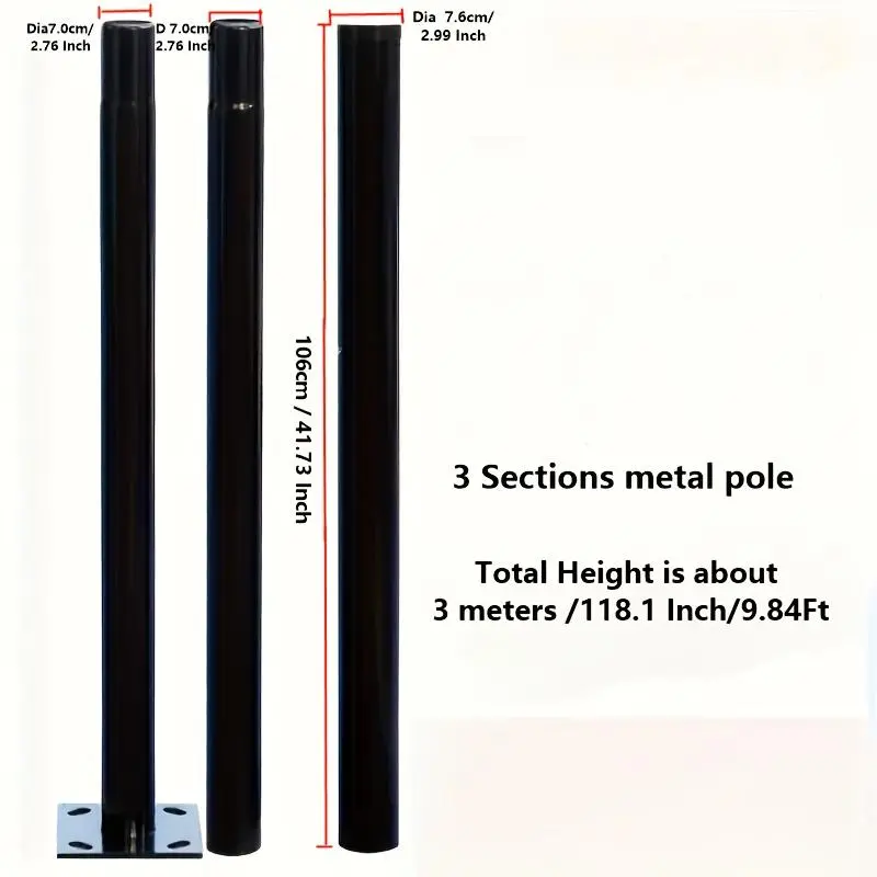 Black 3M (118.1 Inch) Lamp Poles - 1 Set of Garden & Sidewalk Lighting, Solar Design, Includes 3 Poles, Black Hardware Modern Touch Iron Material Lamp Post Set Lamp Post Set