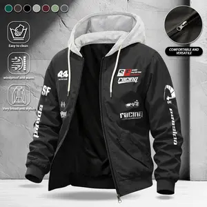 Men's casual knitted hooded jacket, printed with letters and patterns, made of windproof and wear-resistant fabric, suitable for daily wear, cycling, racing themed parties and event clothing, suitable for spring and summer seasons Outfit