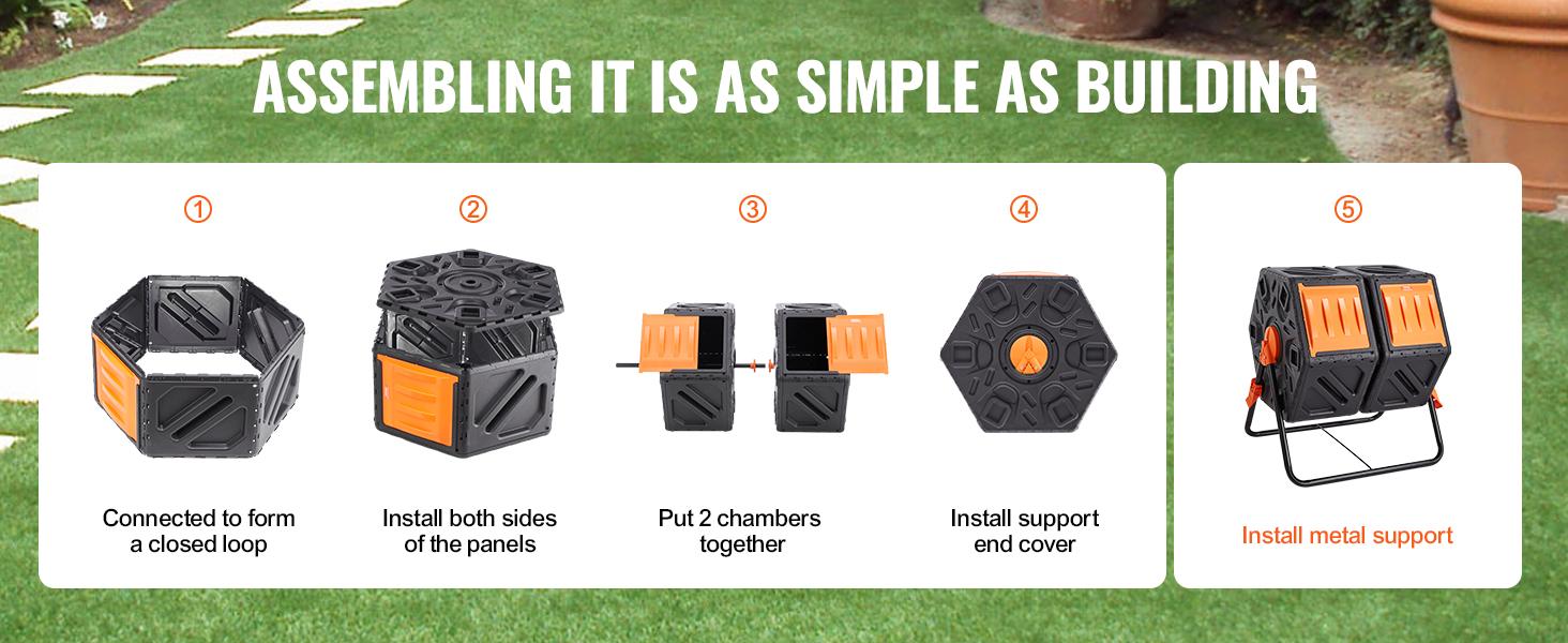 VEVOR Compost Bin, TikTokShopBlackFriday, 37-Gal Dual Chamber Composting Tumbler, High Volume Two Rotating Chambers with 2 Sliding Door and Steel Frame, BPA Free Composter Bin Tumbler for Garden, Kitchen, Yard, Outdoor