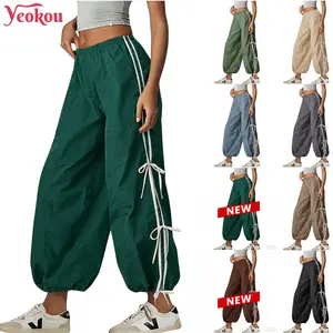 Yeokou Women Pants Elastic High Waist Full Twist Hiking Cargo Pants Basic Trousers Bottom  Womenswear