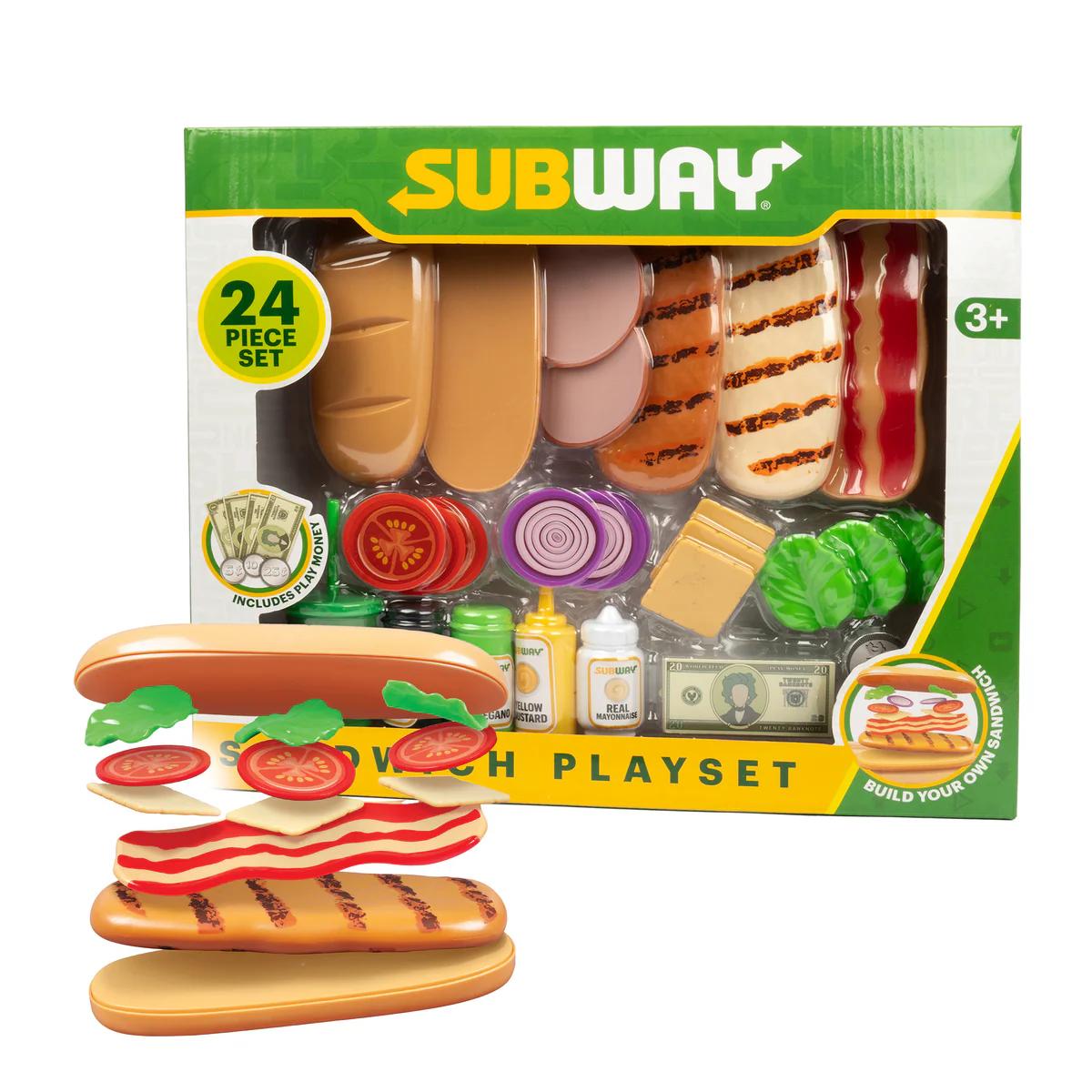 Subway 12pcs or 24pcs Food Set - Includes 12 or 24 Food Items, Assorted Sandwiches, Realistic Vegetables & Play Money for Ages 3+