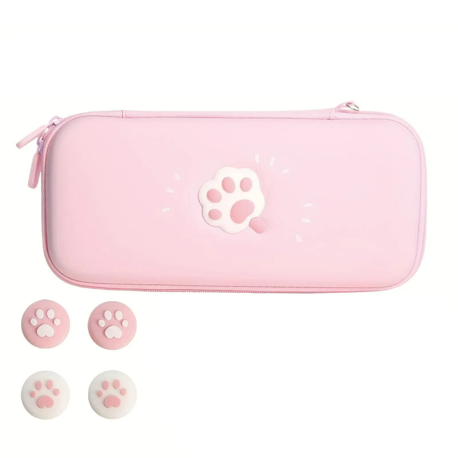 Carrying Case for Nintendo Switch/Switch OLED, Cute Cat Claw Hard Shell Protection Compact Portable Travel Case for Nintendo Switch/Switch OLED Console & Accessories with 12 Game Card Slots & 4 Replaceable Thumb Grips Cap, Gaming Console Accessories