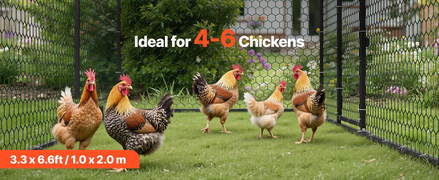 VEVOR Metal Chicken Coop for 4-6 Chickens, 3.3 x 6.6 x 3.3 ft, Small Chicken Cage with Waterproof Cover & Double Doors, Spire Roof Poultry Run Compatible with Wooden Coops, for Rabbit Hen Goose Duck#BackToSchool