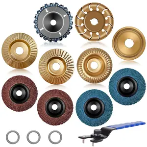 11PCS Wood Carving Disc Set for 4" or 4 1/2" Angle Grinder, Stump Tool Grinding Wheel Disc with 5/8" Adapter Ring, Woodworking Grinder Attachment for Cutting Shaping Carving Sanding Polishing disco decorte