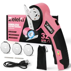 Zeleki Cordless Electric Scissors 4V – Rechargeable Heavy Duty Cutter with Safety Lock, LED Light, Long Battery Life & 2 Extra Blades | Easy-to-Use Wireless Shears for Cardboard, Packaging, Fabric, Plastic, Recycling, Yellow with Storage Bag