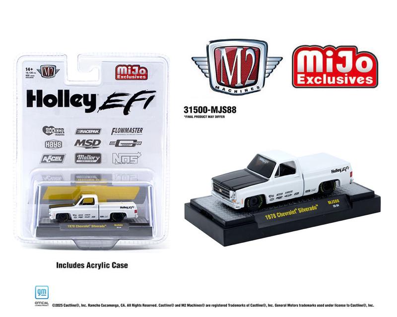 M2 Machines 1:64 1978 Chevrolet Silverado Holley Custom White 31500-MJS88 Exclusives with Acrylic Case