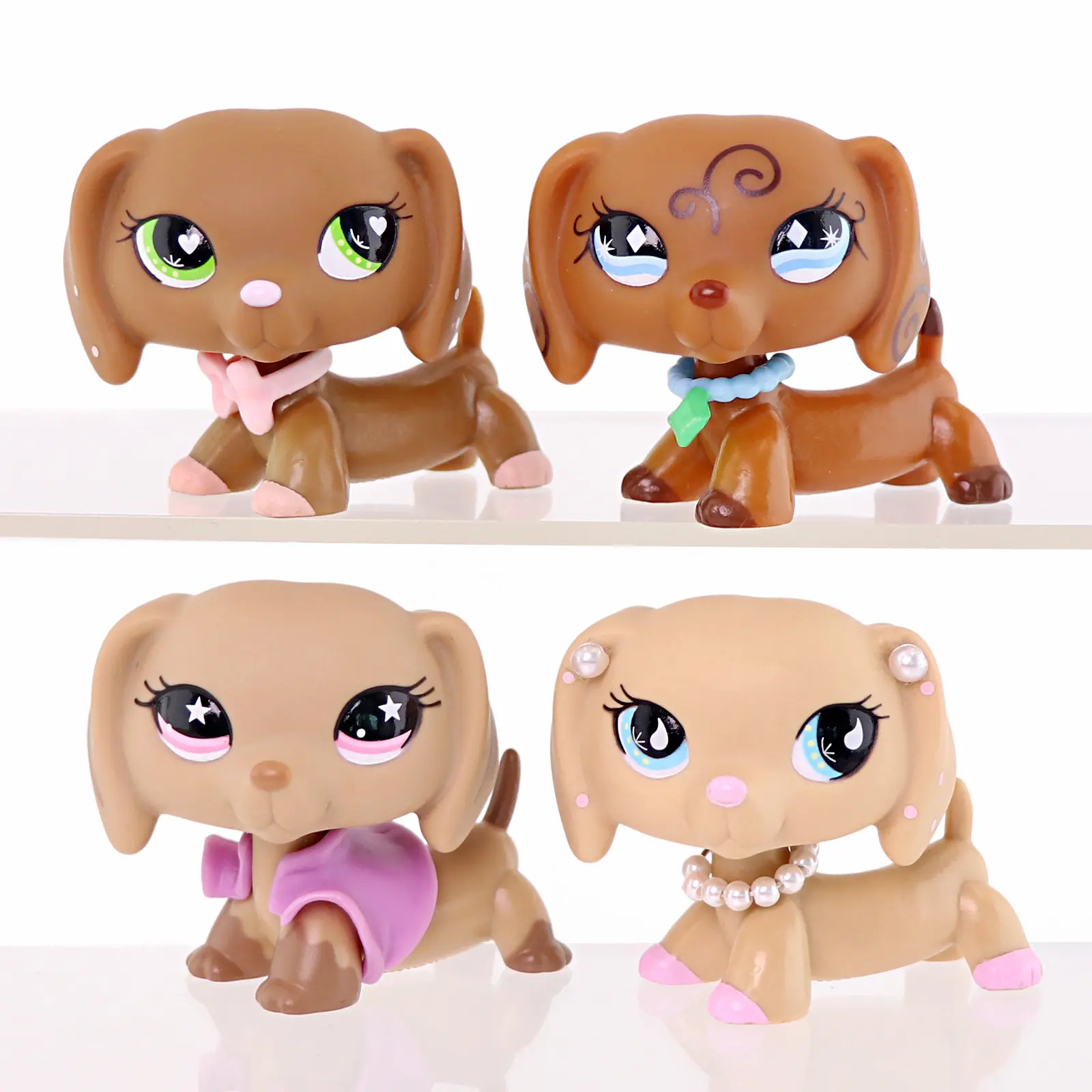4 Pcs Mini Dachshund Puppy Figurine Set - Hand-Painted Dog Figures with Decor Accessories, Eye-Catching Miniature Decor for Shelf, Desktop Collectible Ornament Toy Gift