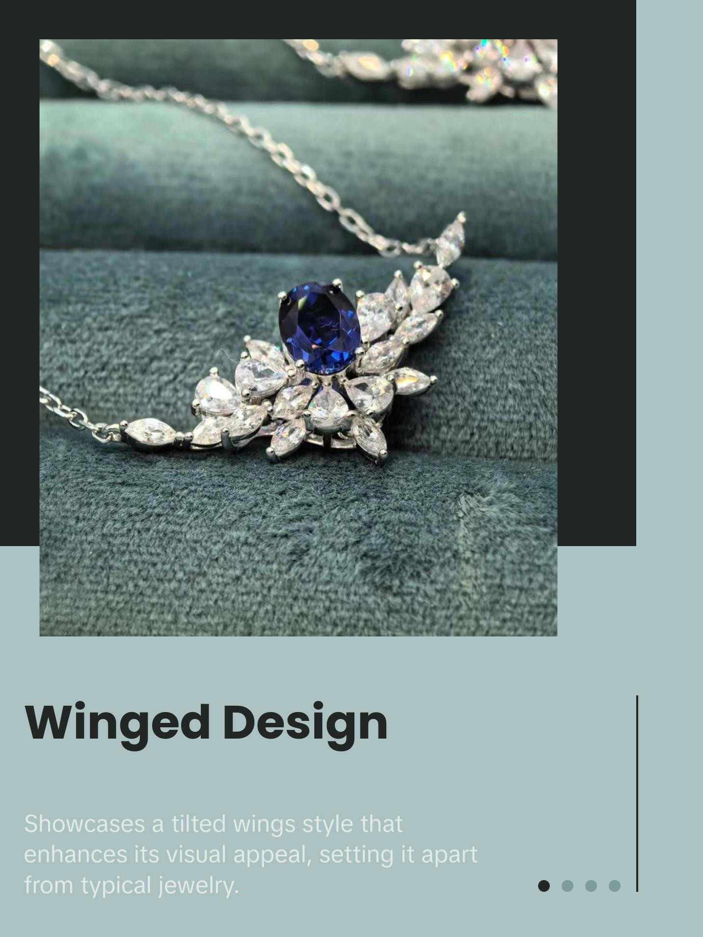 1.56ct Lab-grown Ruby / Sapphire Silver Necklace - Tilted wings Style