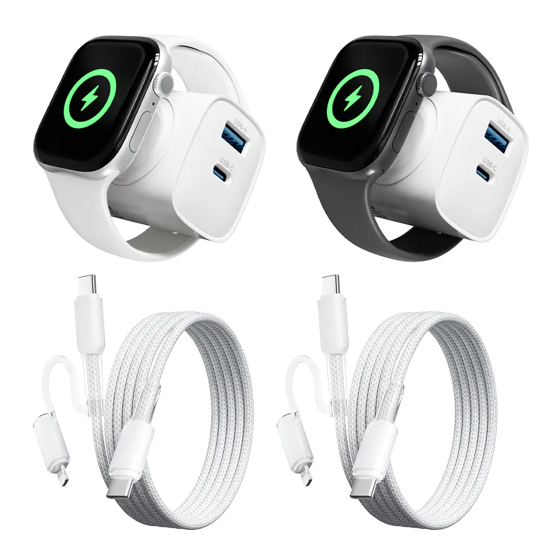 OOI 2 Pack Travel Charging Block with Built-in Watch Charger, USB-C & USB-A Fast Charger for iPhone, AirPods & Apple Devices, Cruise and Travel Essentials