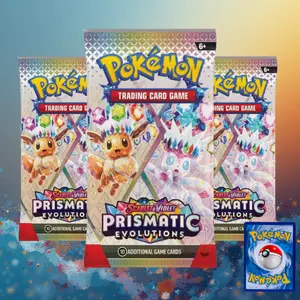 Pokémon Prismatic Evolutions – 3 Pack Blister w/ Promo & Sticker Sheet