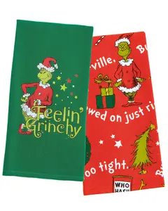 Grinch 2 Pack Kitchen Towel Set Dr Seuss How The GRINCH Stole Christmas Feeling Grinchy Cotton Towel Set Baking Cooking