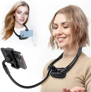Neck Phone Holder – 16” Flexible Gooseneck, Magnetic Lock, Hands-Free Stand for Bed, Desk & Travel, Fits 4–7” Phones | Live Streaming & Vlogging Mount Cellphone Smartphone Grip Black US Silicone Adjustable