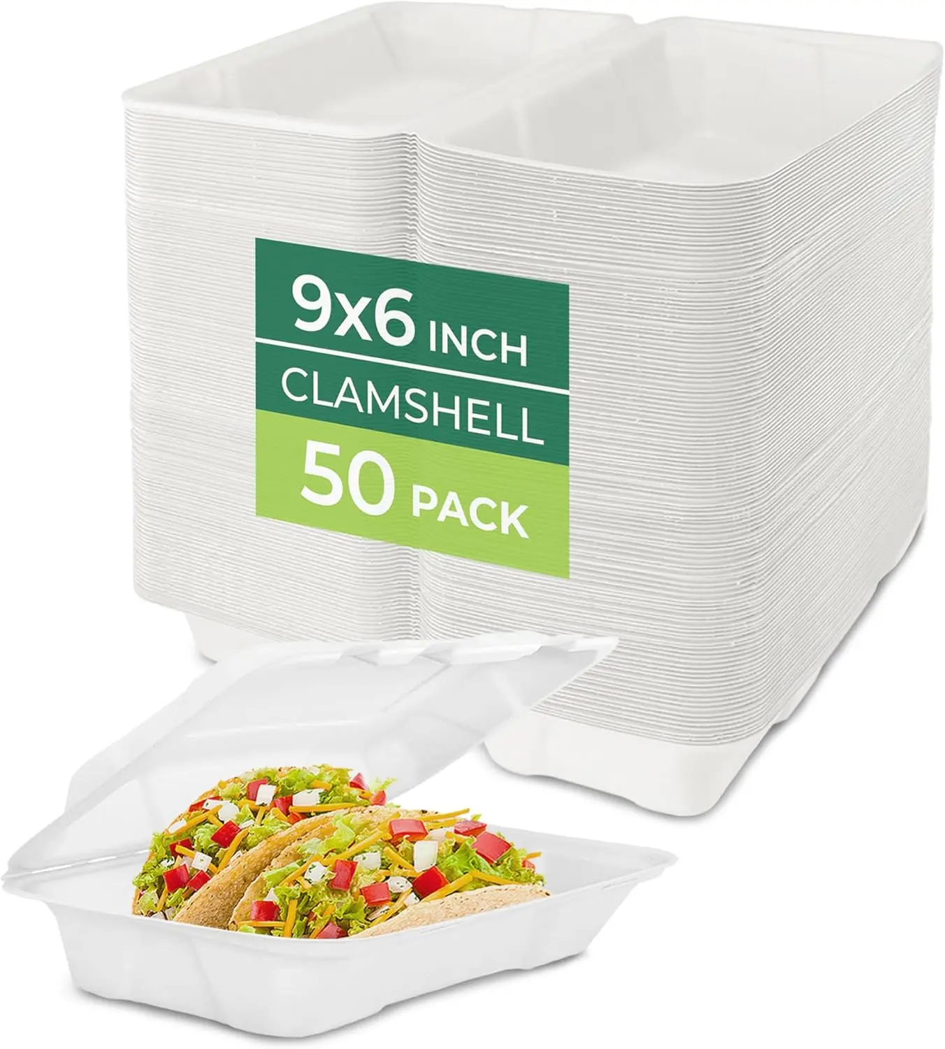 FRESHWARE Bamboo Fiber Clamshell Food Containers - 9x6 inch, 50 Pieces Eco-Friendly Heavy-Duty Airtight Disposable To-Go Boxes with Lids, Leak-Proof, Microwave-Safe, Compostable Non-Plastic Degradable for Meal Prep, Work Lunch, Dustproof