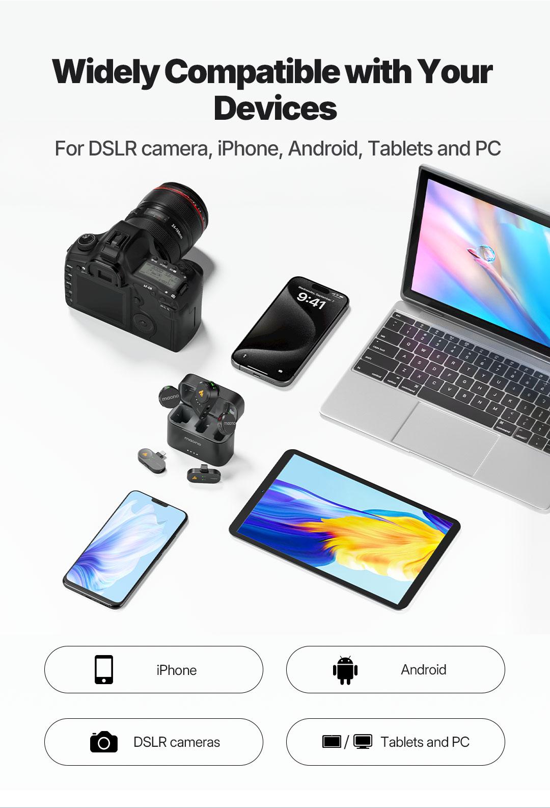 Maono T5 Wireless Lavalier Microphone, Audio Noise Reduction, Compatible with PC Camera, iPhone, Type C Android Smartphone, Ideal For Youtube, Facebook,TikTok Video Vlogging, Streaming, Recording, Interview, Content Creating.