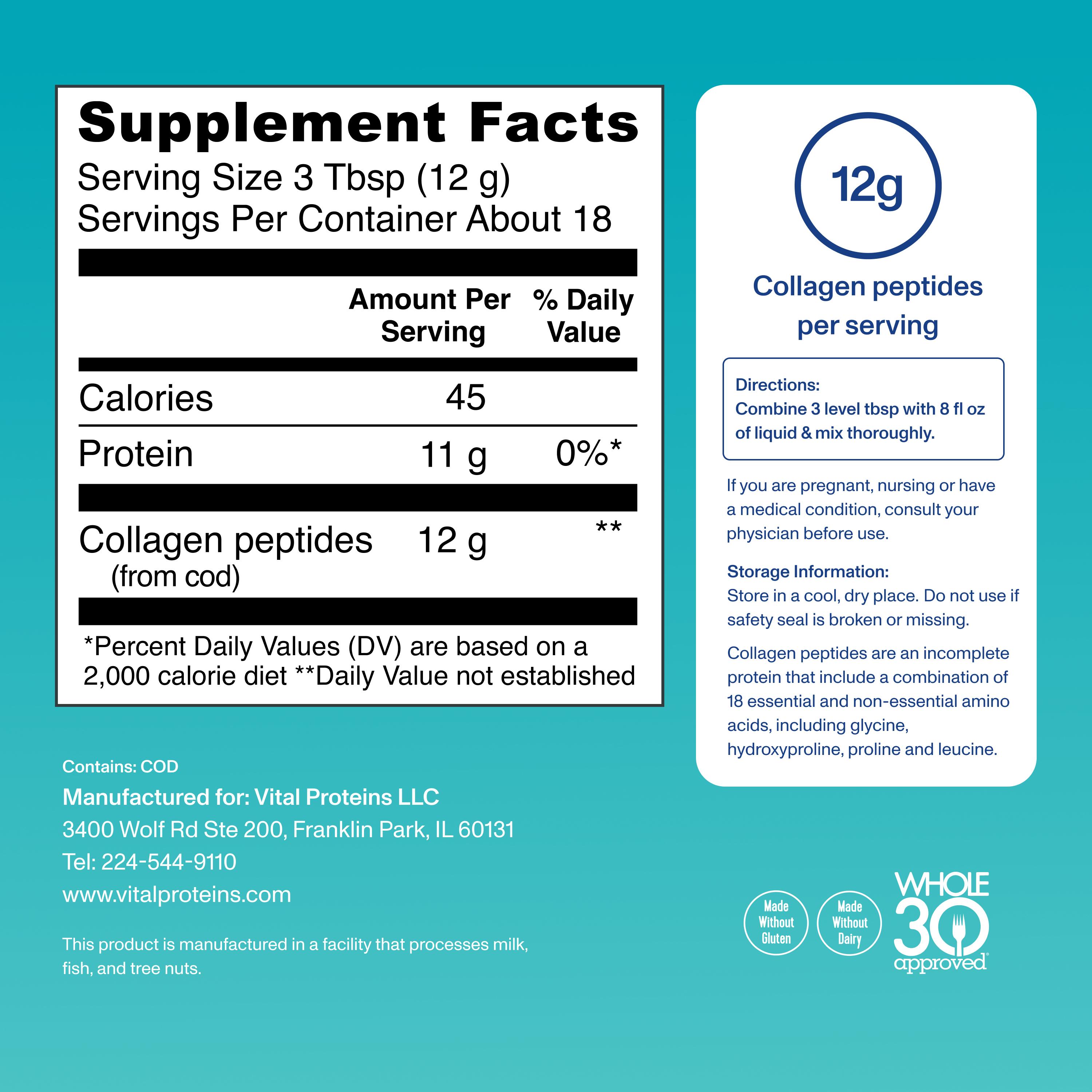 Vital Proteins Marine Collagen - Peptides Powder Dietary Supplement | 7.8 oz, For Skin Hair Nail Joint - Hydrolyzed Collagen