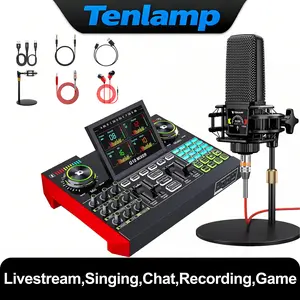 Tenlamp G10-PKPRO Professional Microphone Mixer Set, Singing Game Enthusiast DJ Controller, Podcast Studio Professional Recording Voice Changer, Live Streaming Sound Card for Smartphones and Computers, Compatible with XLR/3.5mm/6.5mm Microphones