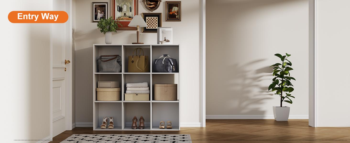 New 9-Compartment Storage Organizer Shelves - Bookshelf Accessory, Display Stand, Living Room Decoration with Removable Back Panel