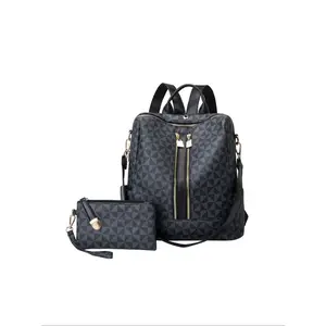 Women's Fashion Plaid Geometric Pattern Backpack and Wallet Set, Multifunctional Vintage Design, Durable Material, Ideal for Daily Use