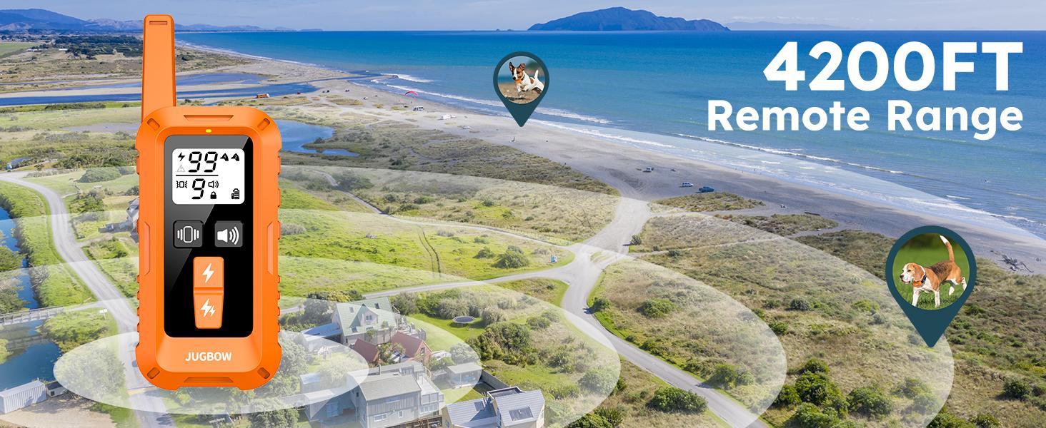 Jugbow Dog Collar - 4200FT Dog Collar with Remote, IPX8 Waterproof Electric Collar with 4 Training Modes, Outdoor Rechargeable e-Collar-DT68